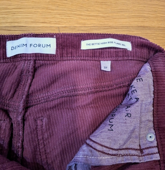 Denim Forum The Bettie High Rise Flare Corduroy Jeans Burgundy Sz 27 Denim Forum - Picture 2 of 4
